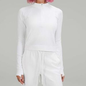 Lululemon Rest Less Cropped Half-Zip size 6 in White Ribbed